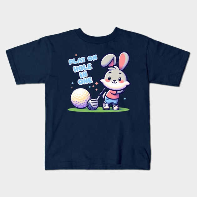 Rabbit golf player Kids T-Shirt by AOAOCreation